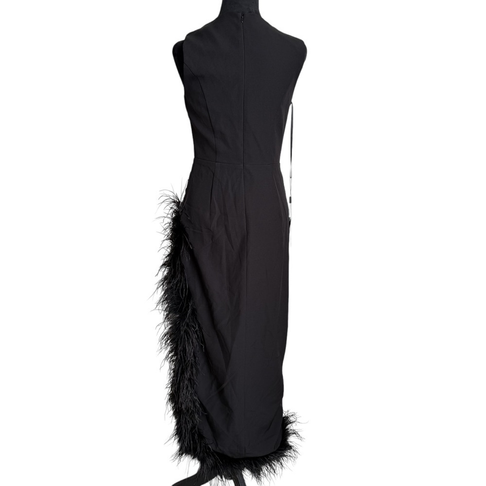Mac Duggal Black Feather Trim Asymmetrical Maxi Dress Size 4 NWT - Picture 6 of 7
